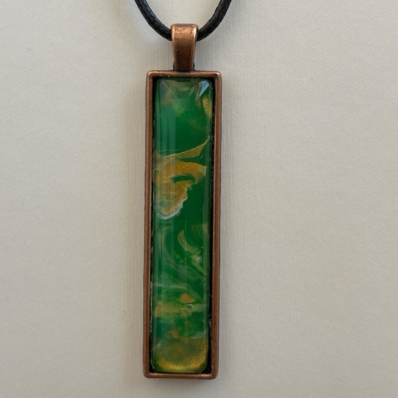Hand Crafted Jewelry - Svetlana Yeung Hand Crafted necklace green and gold fluid art pendant cord